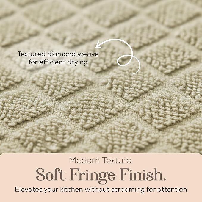 MosJos Kitchen Towels, Sage Taupe Diamond Pattern Drying Towels 18 x 28 Super