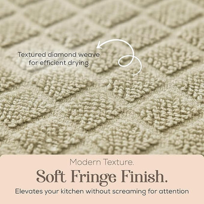 MosJos Kitchen Towels, Sage Taupe Diamond Pattern Drying Towels 18 x 28 Super