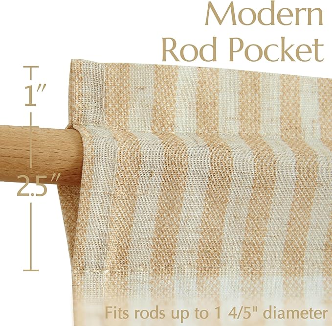 jinchan Striped Linen Kitchen Curtains 45 Inches Length Tier Curtains Farmhouse Modern Cafe Style Small Window Treatments Airy Light Filtering Rod Pocket for Living Room Bathroom 2 Panels Beige