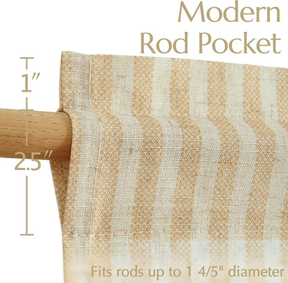 jinchan Striped Linen Kitchen Curtains 45 Inches Length Tier Curtains Farmhouse Modern Cafe Style Small Window Treatments Airy Light Filtering Rod Pocket for Living Room Bathroom 2 Panels Beige
