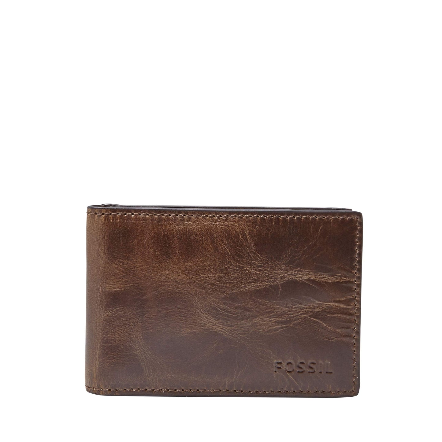 Fossil Men's Derrick Leather Slim Wallet for Men, Minimalist Magnetic Money Clip Bifold Front Pocket Wallet, Dark Brown