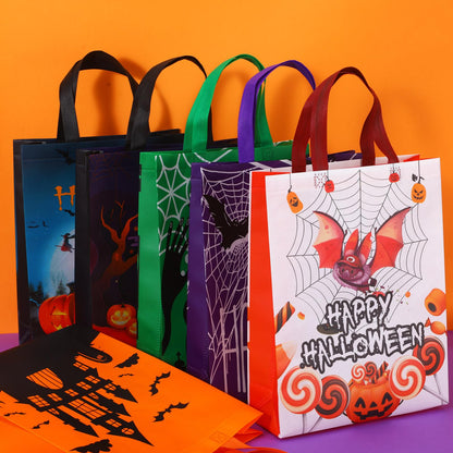 Paterr 72 Pcs Halloween Tote Gift Bags 14.96 x 11.8'' Large Trick or Treat Bags Non Woven Candy Treat Goody Reusable Tote for Halloween Party Supplies