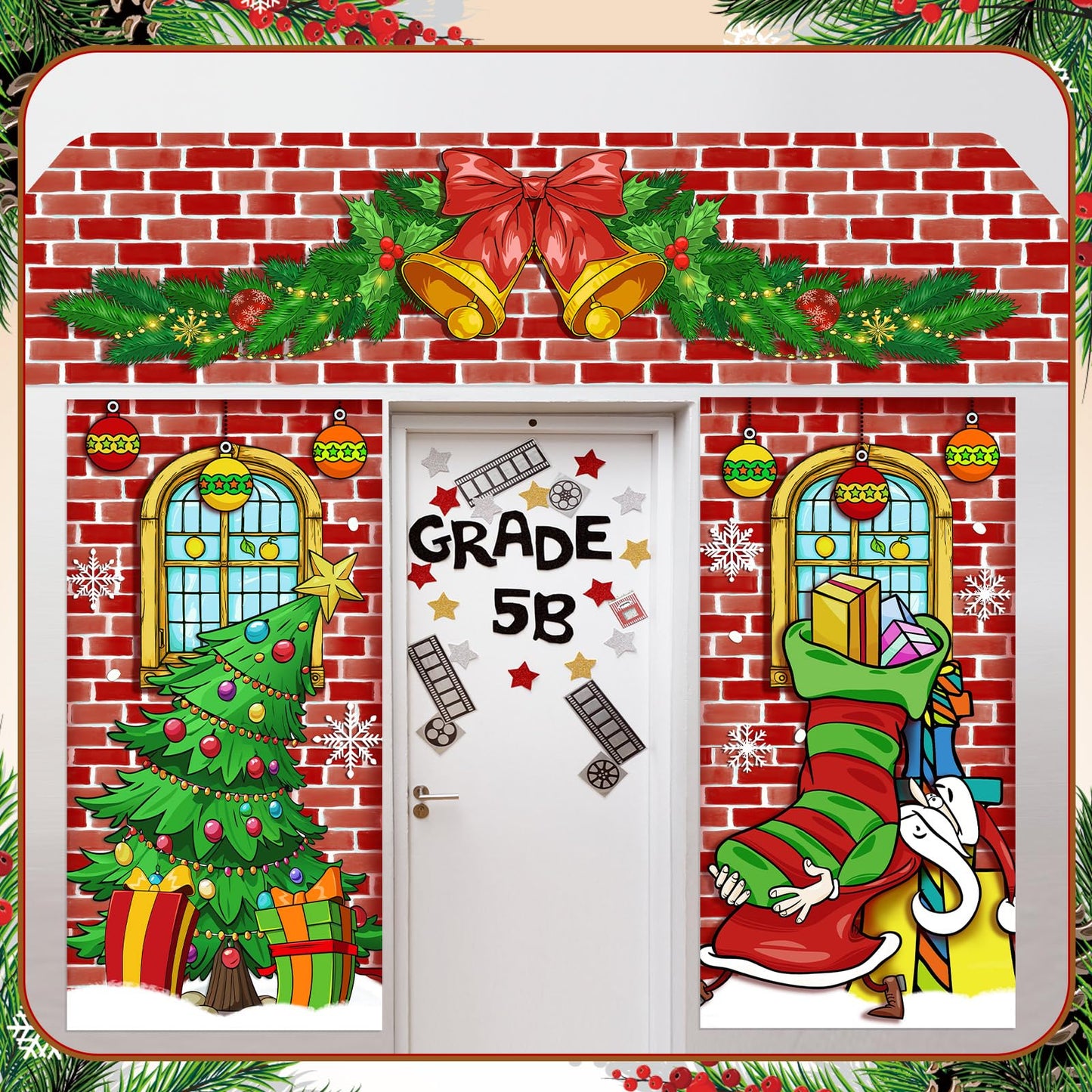 HunnmingRe 3 Pcs Christmas Gingerbread House Decorations Gingerbread Door Covers Backdrop Christmas Door Banners for Xmas Holiday Party Photography Photo Background Decor(Elf Style)
