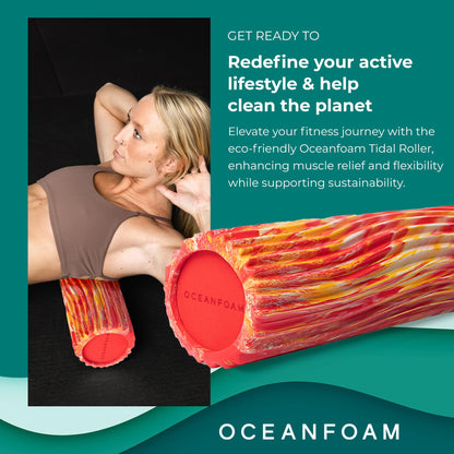 Oceanfoam Tidal Roller - Black Marbled - Muscle Massage Foam Roller for Back Pain & Stretching - Firm and Ergonomic Wide Wave Textured - Yoga, Athletics, & Wellness - Full Size, 20" x 5"
