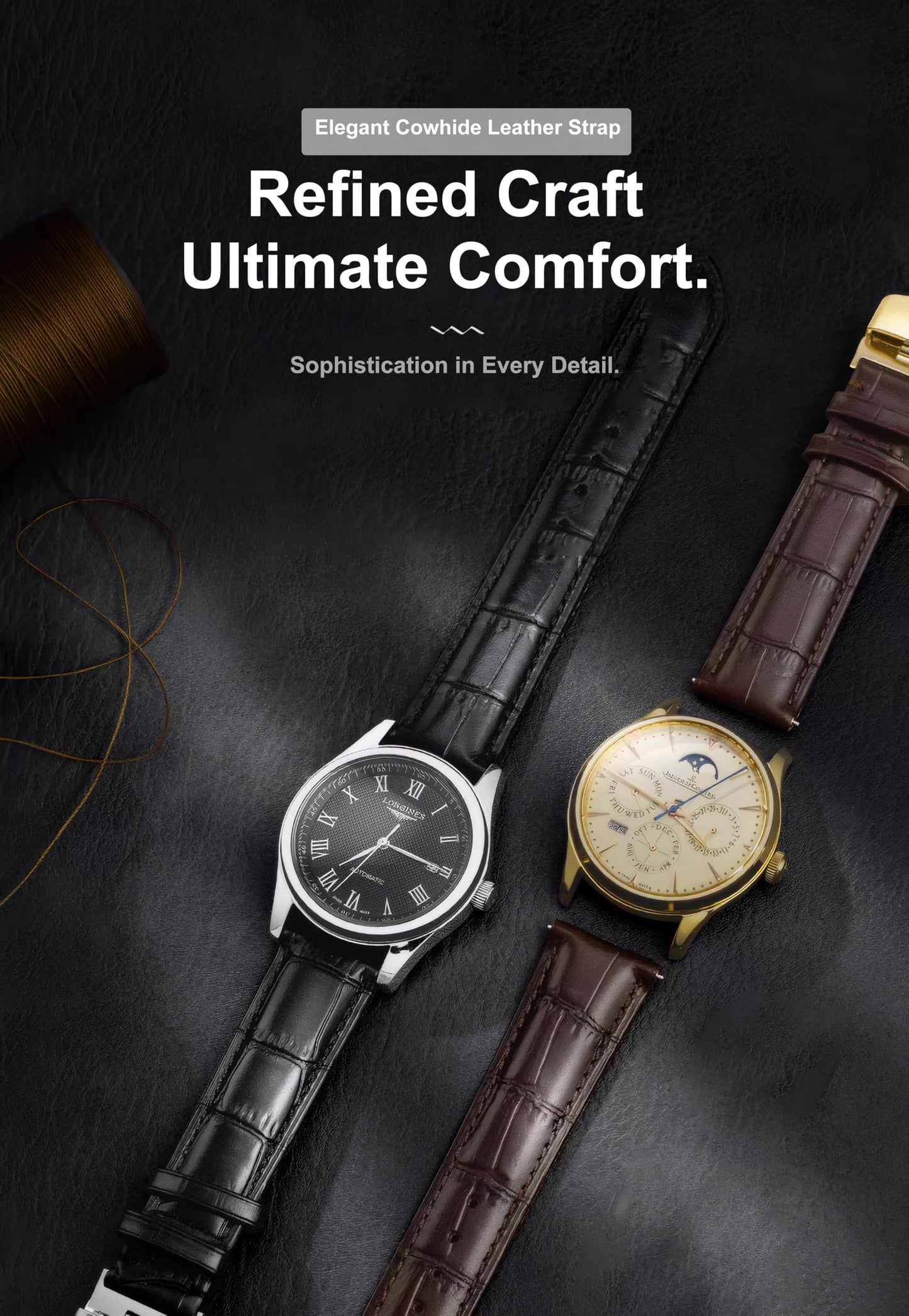 EACHE 20mm Watch Band Quick Release Leather Watch Bands for Men Black Alligator Grain Pattern Leather Watch Straps with Silver Butterfly Deployment Clasp