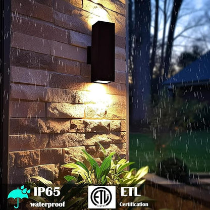 Up and Down Lights Outdoor Wall Light Dusk to Dawn, Exterior Light Fixture Wall Mount 2 Pack, Matte Black Front Porch Light, IP65 Outdoor Wall Sconce for Patio, Garage, Front Door - ETL Listed