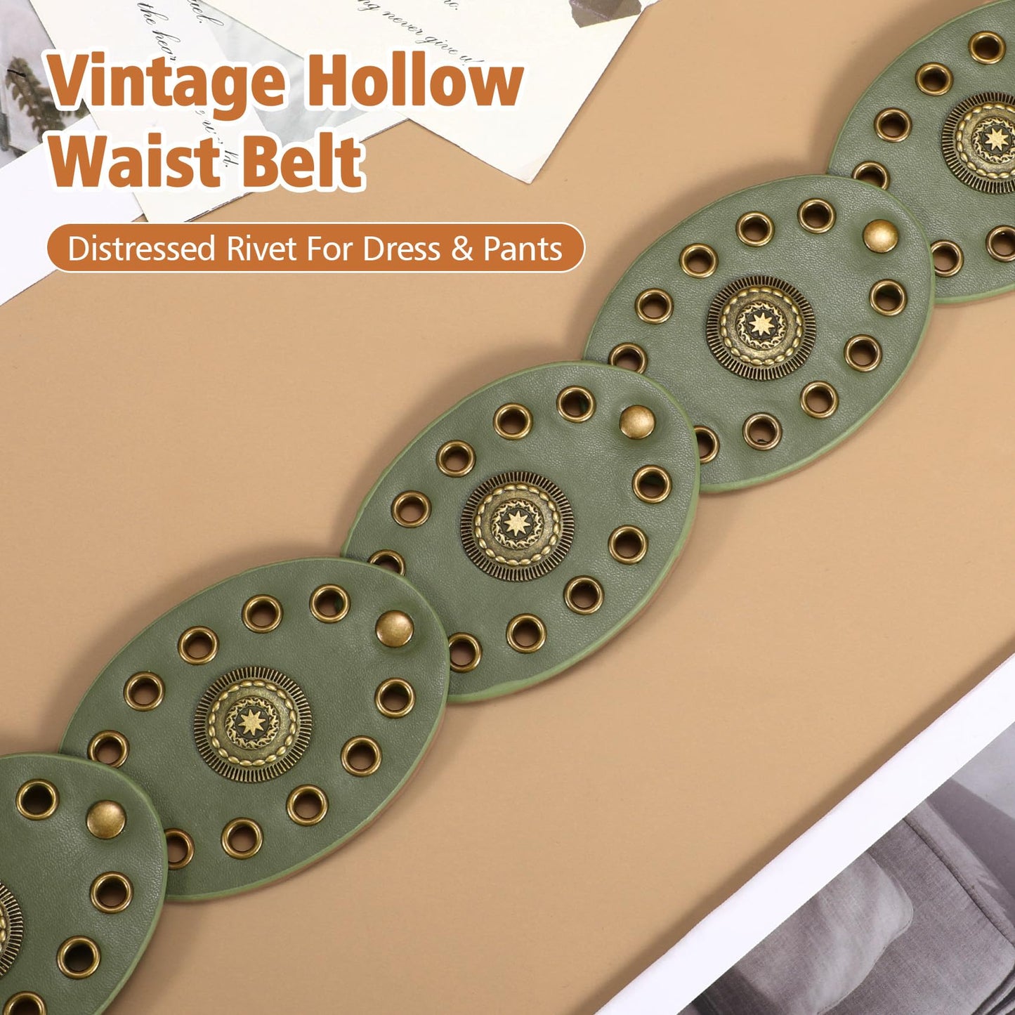 XZQTIVE Women's Boho Disc Belt Concho Western Cowgirl Cowboy Belt for Ladies Wide Vintage Leather Waist Belt for Dress