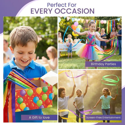 GSI Multicolor Sparkling Gymnastic Ribbon Wands [6 Pack] with 9 inch Stick and 1 Meter Ribbon for Gym, Training, Circus, Dance, Baton Twirling, Dancing Streamers (Pack of 6)