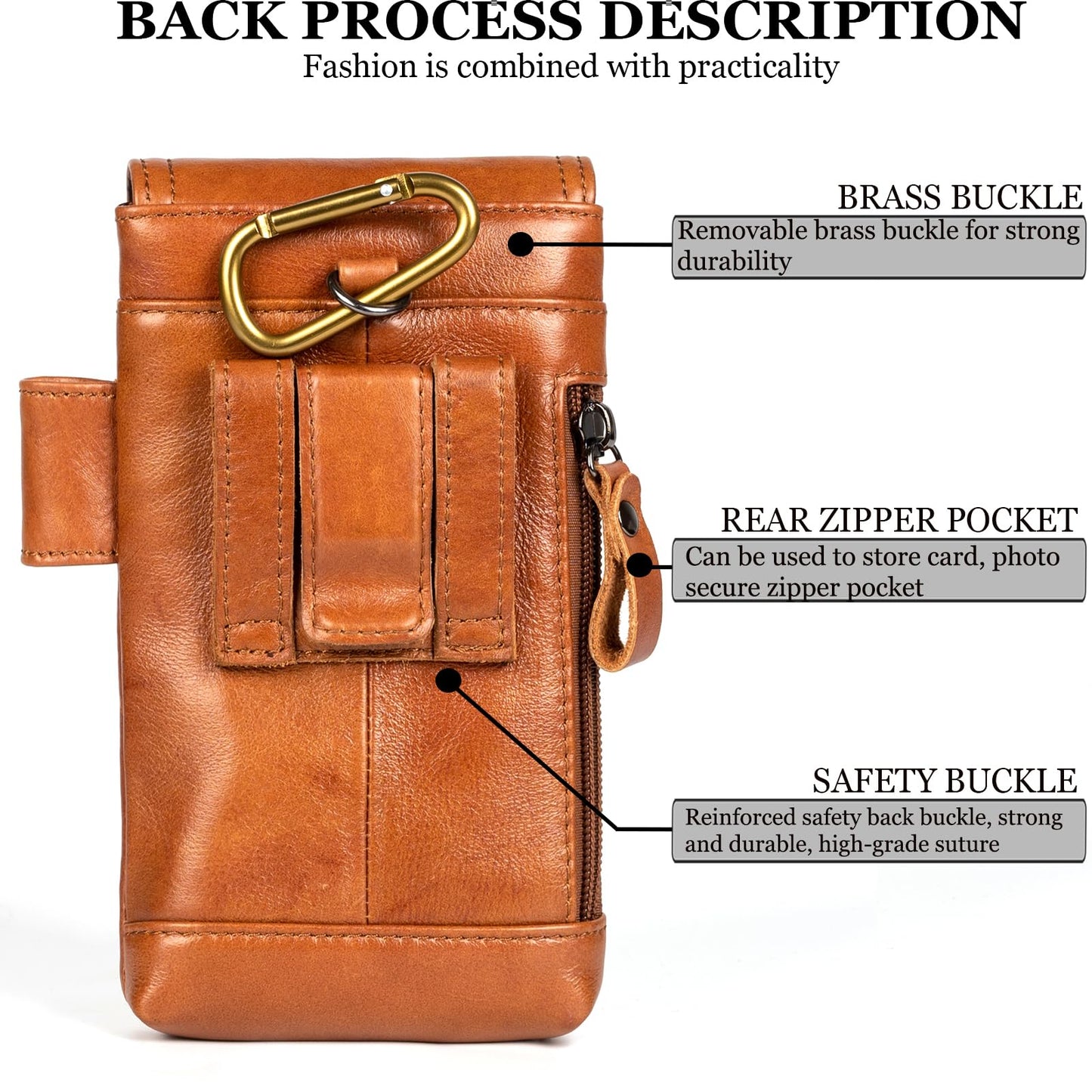 Ariscobull - Leather Phone Holster - Genuine Full-Grain Buffalo Leather Cell Phone Holsters - for iPhone 16, 15, 14, 13pro, Galaxy S24, S23, S22-7”H X 3.5" W (Coffee)