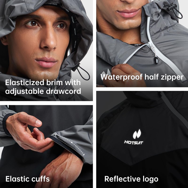 HOTSUIT Sauna Suit for Men Weight Loss Sweat Suits Sauna Jacket Pant Gym Workout, Gray, XXL