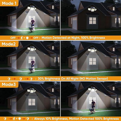 Solar Motion Sensor Outdoor Lights Waterproof - 3000LM 3 Modes Security Lights Outdoor 270° Illumination IP65 LED Solar Flood Wall Light for Garden Yard Patio Pathway (With ‎Remote Control, 3)