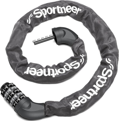 Sportneer 5 Digit Combination High Security Anti Theft Bike Chain Lock - 3.2/3.6/4ft Heavy Duty Resettable Keyless Bicycle Lock for Bike, Motorcycle, Scooter, Door & Gate - 6mm Thick