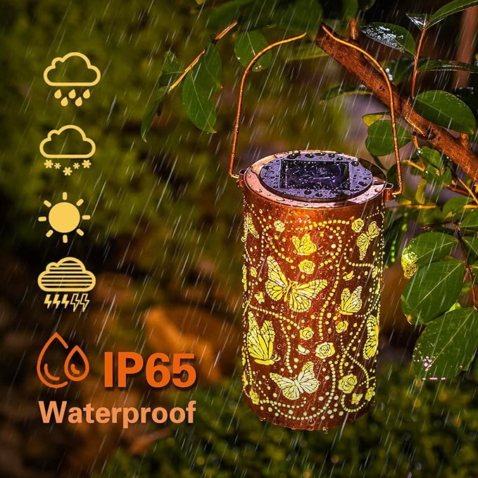 Butterfly Solar Lanterns Outdoor Waterproof Hanging Solar Lights Butterfly Gifts for Women Men Metal Decorative LED Lanterns for Garden Decor,Yard,Patio,Lawn,Tabletop,Pathway,Landscape