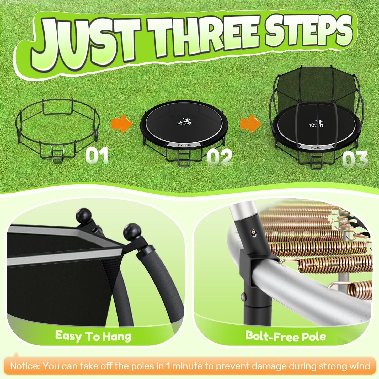 BCAN Trampoline 16FT Recreational Trampoline with Enclosure for Kids Adults, ASTM Approved, Outdoor Trampoline with Ladder for Kids bk