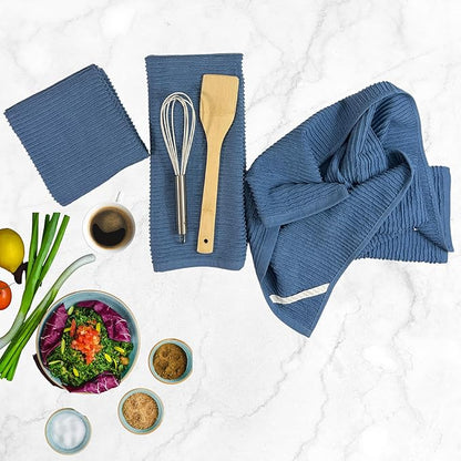 Chambray Light Blue Kitchen Hand Dish Towels: Oversized 28" x 18", 100% Cotton