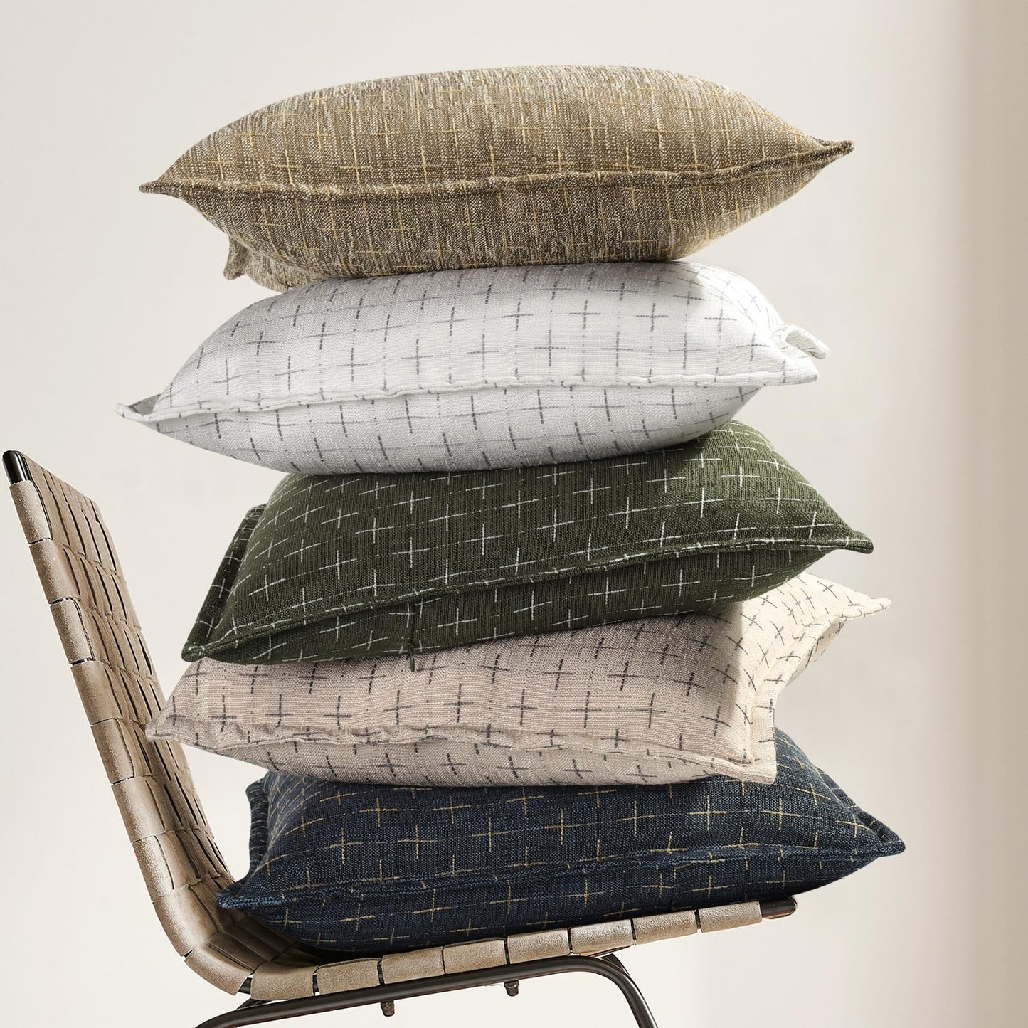 ZWJD Pillow Covers 24x24 Set of 2 Soft Polyester Textured Pillow Covers with Stylish Flange Edge Cozy Farmhouse Throw Pillows for Couch Bed Sofa Living Room