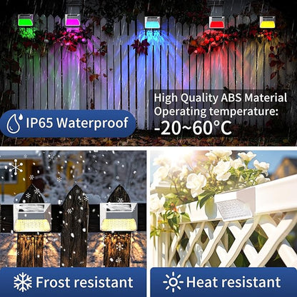 Solar Powered Fence Deck Lights Outdoor Waterproof Led IP65 RGB Color Changing/Warm White Auto On/Off Solar Step Lights for Outside Stair Garden Yard Wall Patio (6 Pack, White)