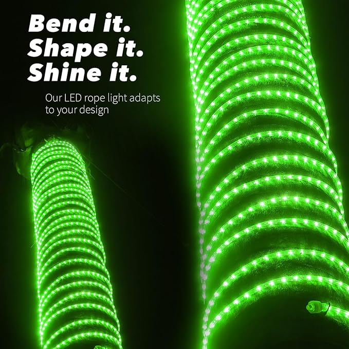 WYZworks 576LEDs 50ft LED Outside Rope Lights, Outdoor ETL Certified Waterproof Permanent 360 Degree Light Emitting, Flexible Tube, Connectable, Christmas Palm Tree Exterior Landscape, Green