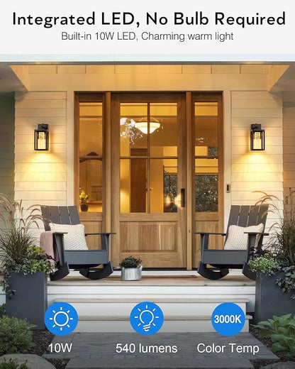 VIANIS Oil Rubbed Bronze Dusk to Dawn Outdoor Light Fixture for House, Farmhouse Exterior Wall Sconce Lantern for Porch, Anti-Rust Outside Garage Lights Wall Mount with Integrated 10W LED Light Source