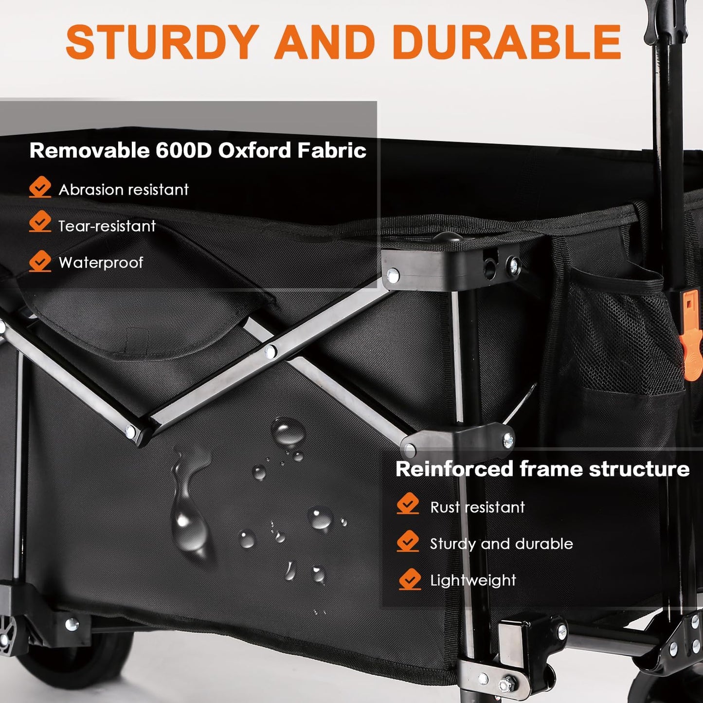 Uyittour 140L Collapsible Wagon Cart Foldable, Folding Utility Grocery Cart with Side Pocket and Brakes for Shopping, Sports, Camping and Garden, Black