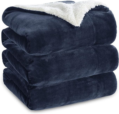 Bedsure GentleSoft Sherpa Fleece Blankets Queen Size for Bed - Thick and Warm Throw for Men, Soft Fuzzy Plush Queen Blanket for Winter, Navy, 90x90 Inches