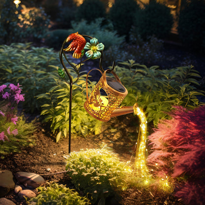 QOCNAM Solar Lights Outdoor Garden Decor Solar Watering Can with Crackle Glass Lights Waterproof Metal Hanging Fairy Lantern for Patio Lawn Yard Outside Decorations- Unique Gift Ideas for Gardening