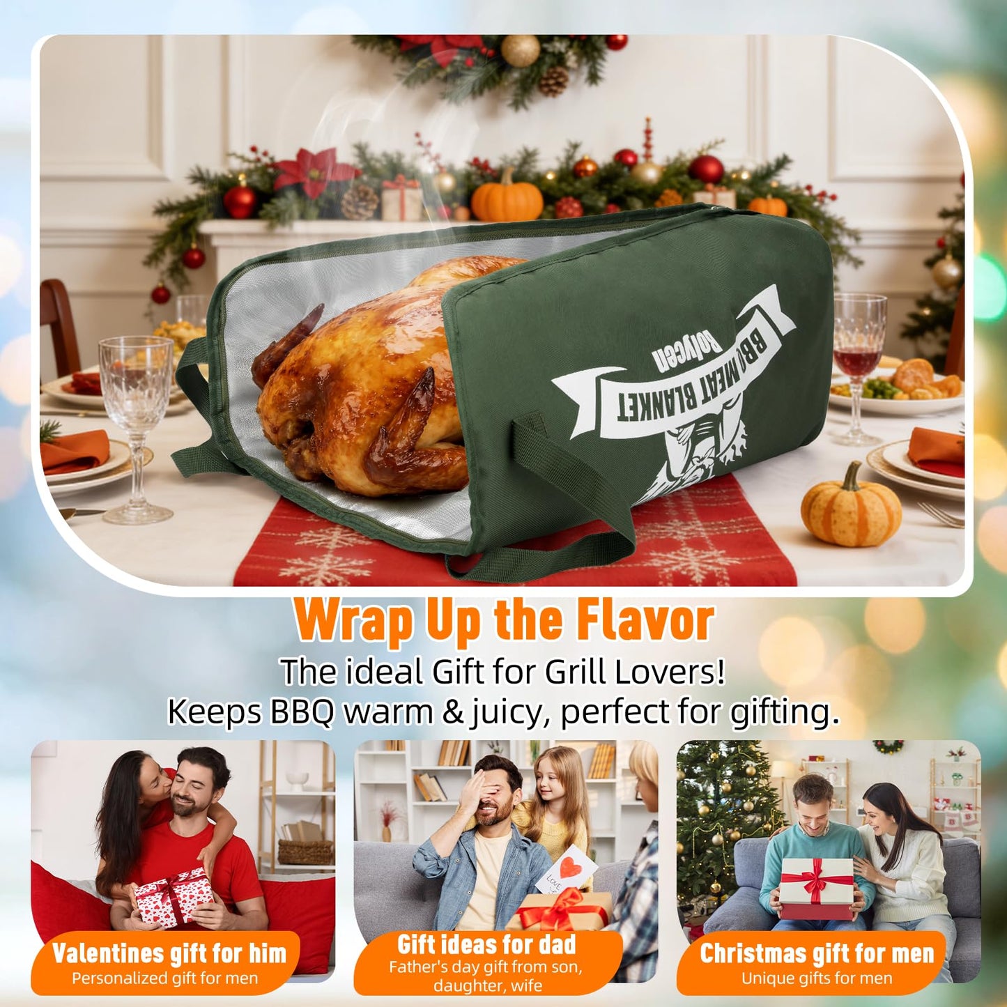 Upgraded Insulated BBQ Blanket for Resting Meat-BBQ Smoker Accessories Gifts for Men Dad Husband-Air Fryer/Kitchen/Camping/Baking/Party Essential-Bag for Brisket/Steak/Pork Shoulder/Turkey (21inch)