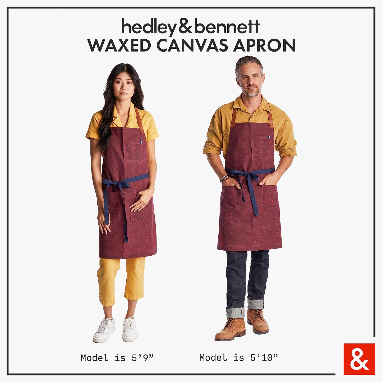 hedley & bennett Waxman Apron - 100% Cotton, Water Resistant, Heavy Duty Waxed Canvas Apron with Pockets & Adjustable Strap for Grilling, Baking, BBQ, Cooking - Professional Chef Apron - Napa Valley