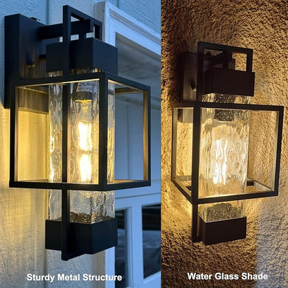 PARTPHONER Modern Outdoor Light Fixture Dusk to Dawn Outdoor Lighting, 15" H Exterior Wall Sconce Waterproof Porch Light, Outside Light for House with Water Glass for Garage Doorway(Bulb Included)