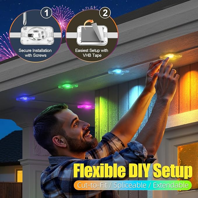 Permanent Outdoor Lights, 150ft RGB+IC Outside Lights for House, IP67 Waterproof Smart Outdoor Decorations with App/Remote Control for Halloween, Christmas, Holiday, Daily, Party