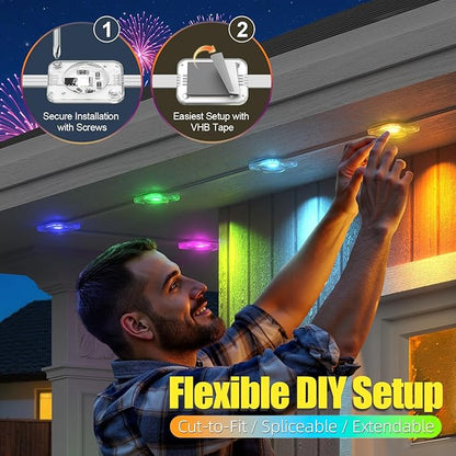 100ft Permanent Outdoor Lights for House, RGB+IC Outdoor Lights, IP67 Waterproof Smart LED Lights with App/Remote Control for Halloween, Christmas, Holiday, Daily, Party
