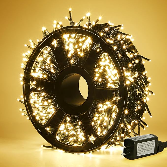 Hishine Outdoor Christmas Lights 49FT 1000LED, String Lights Indoor 8 Modes Waterproof Plug in Christmas Tree Light for Holiday, Warm White