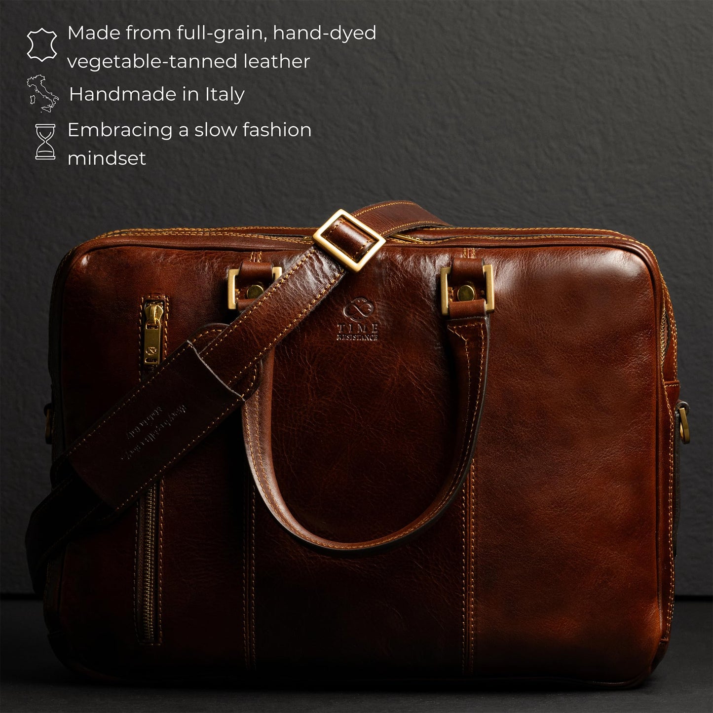 Time Resistance Leather Laptop Briefcase - Full Grain Leather Computer Bag for Men and Women (Brown)