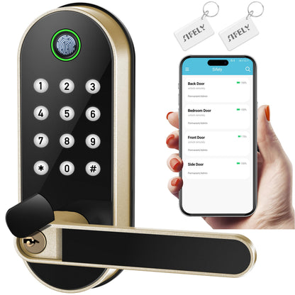Keyless Entry Fingerprint Smart Lock with Handle & Keypad: Sifely Biometric Digital Electronic Lock with Code, Electric Deadbolt Door Knob for Front, Interior, Exterior & Bedroom Doors (Black)