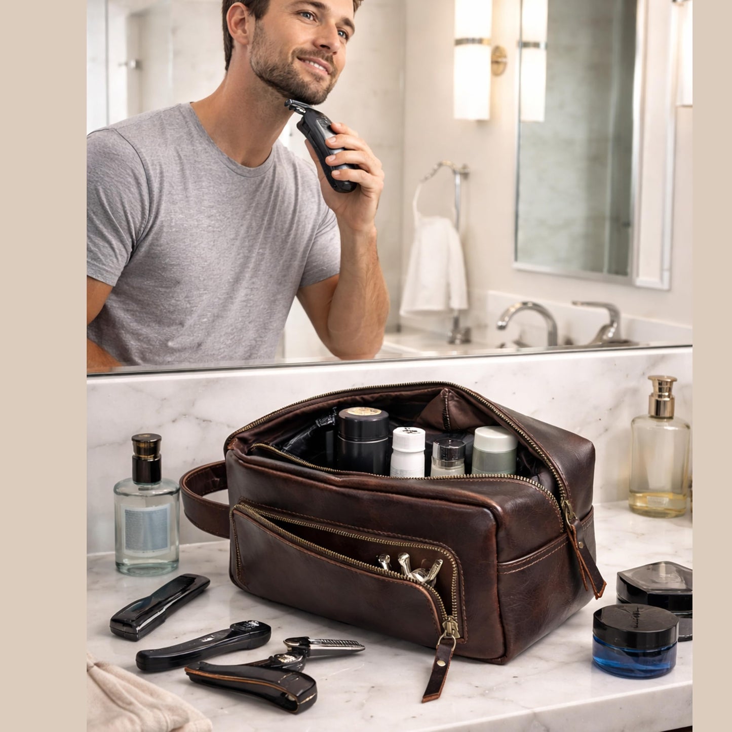 Men's Toiletry Bag Leather Travel Toiletry Bag Dopp Kit for Men Shaving Bag for Travel Accessories 101 YEAR QUALITY REPLACEMENT WARRENTY