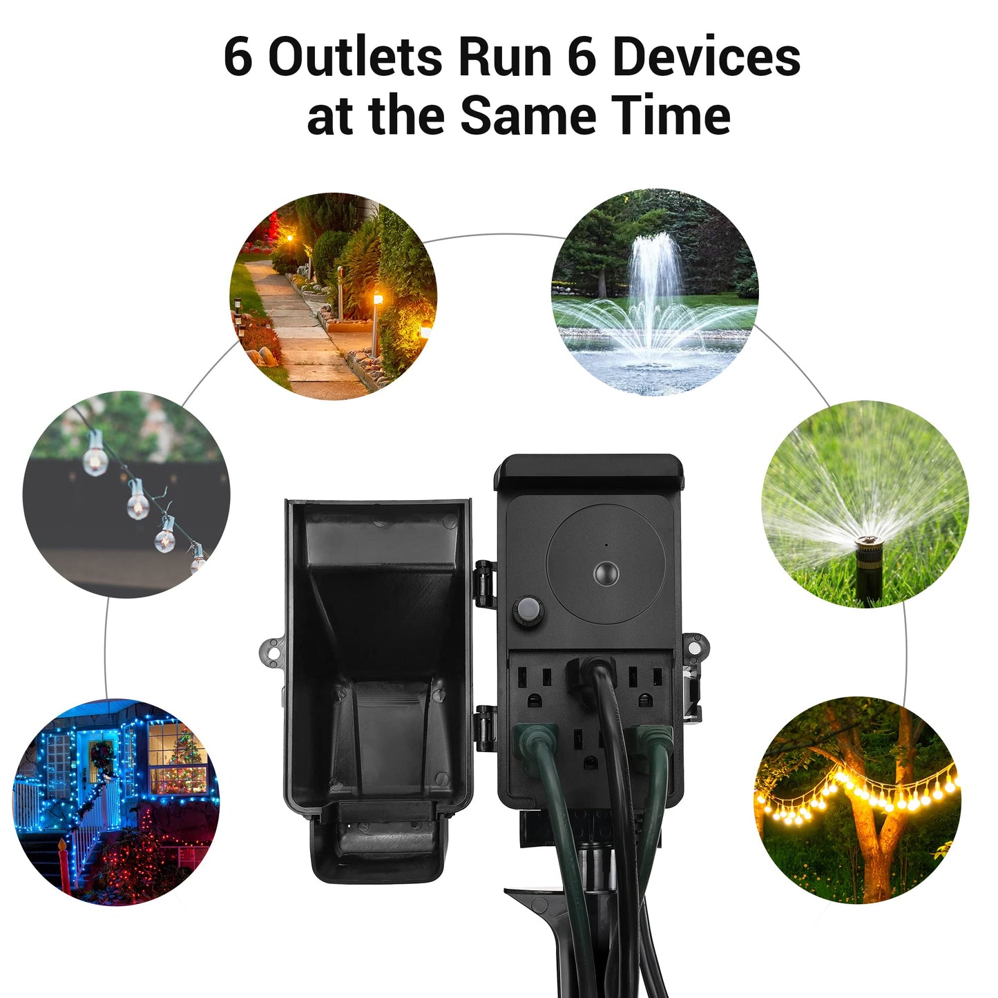 DEWENWILS WiFi Smart Yard Stake Plug with 6 Outlets, Voice Control, Waterproof Power Stake Timer with 6Ft Cord, Alexa&Google Assistant Compatible, 1875W/15A, Timer for Lights, Yard, Garden