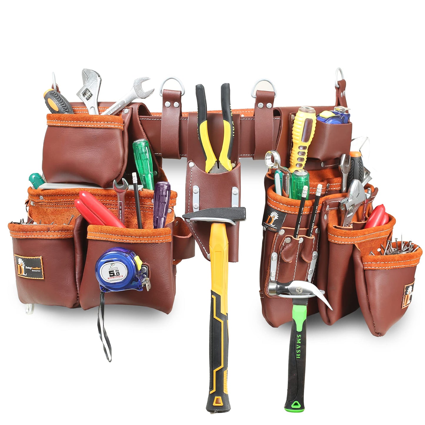 Daisy Leather Tool Belt, PRO-303 Premium Leather Oil Tanned 27 Pockets Heavy Duty Tool Pouch, Leather Tool Belt, Tools Organizer for Electrician, Carpenter, Construction and Framer Tools, X-Large
