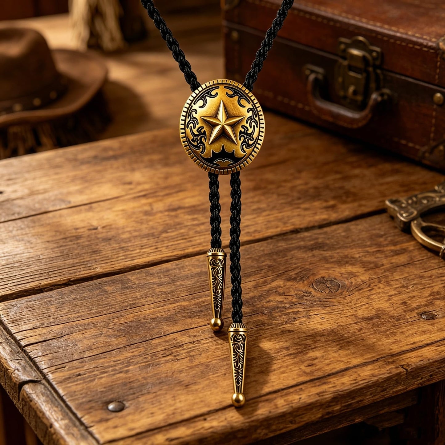 JPJZY BRBAM Retro Style Western Cowboy Lone Star Bolo Tie Texas Symbol Leather Bolo Tie for Men (Style 6 - Bronze)