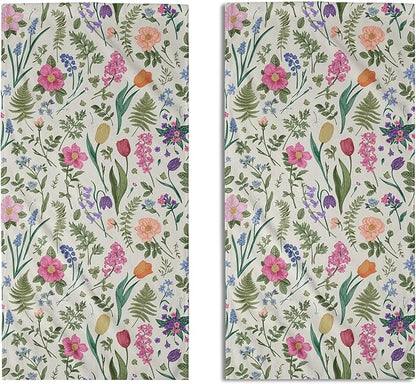 Spring Floral Hand Towels for Bathroom Set of 2 Pink Flowers Sage Green Leaves
