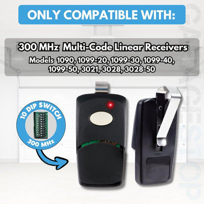 3X for Multicode Linear 308911, 10 dip Switch Gate Opener Remote 300MHz, Multi Code Garage Door Opener Remote, Black Garage Clicker Replacement