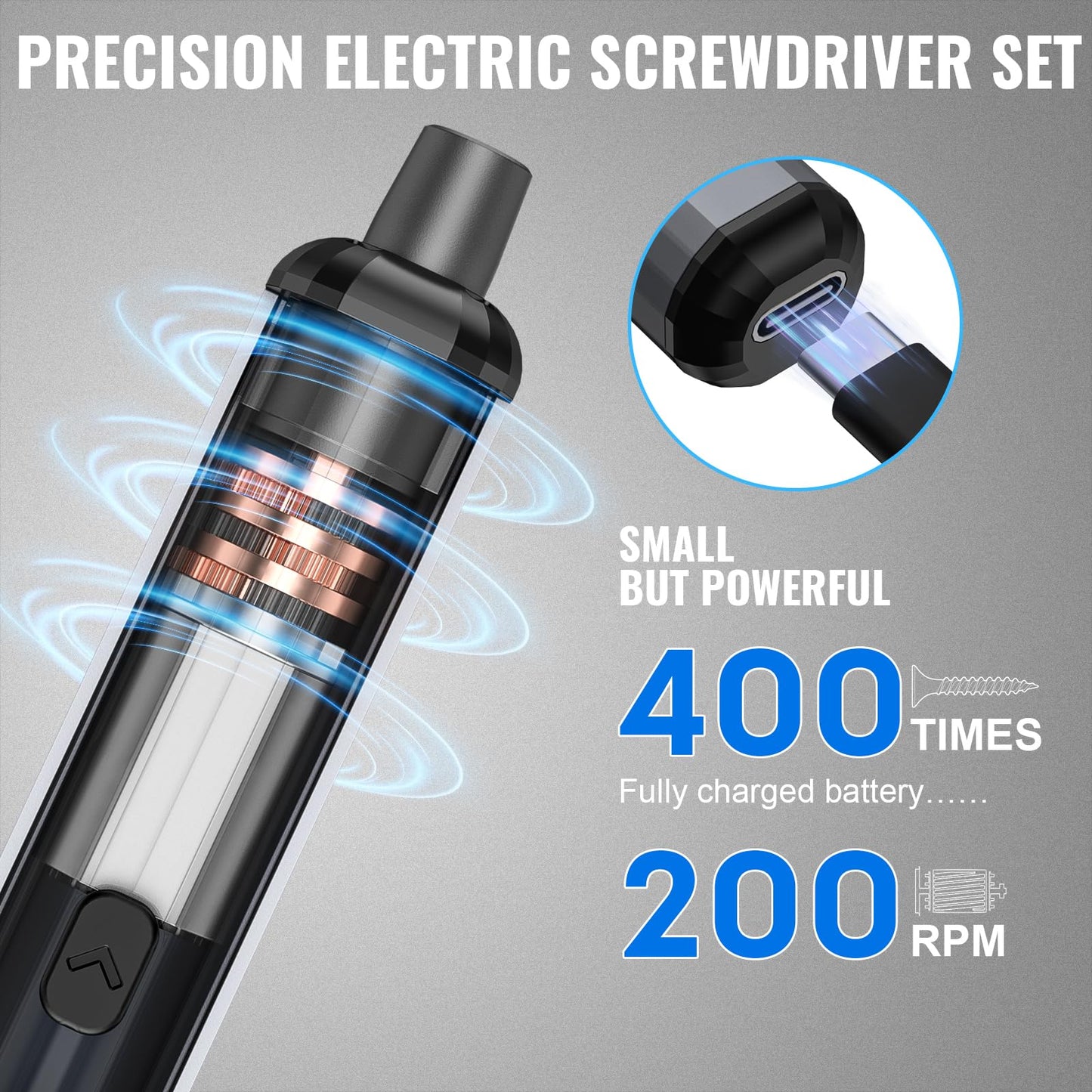 Mini Electric Screwdriver 3.7V, Cordless Screwdriver Set, Precision Electric Screwdrivers 72-in-1 Magnetic Bits, Rechargeable Portable Repair Tool Kit for Electronics Laptops Glasses Clocks
