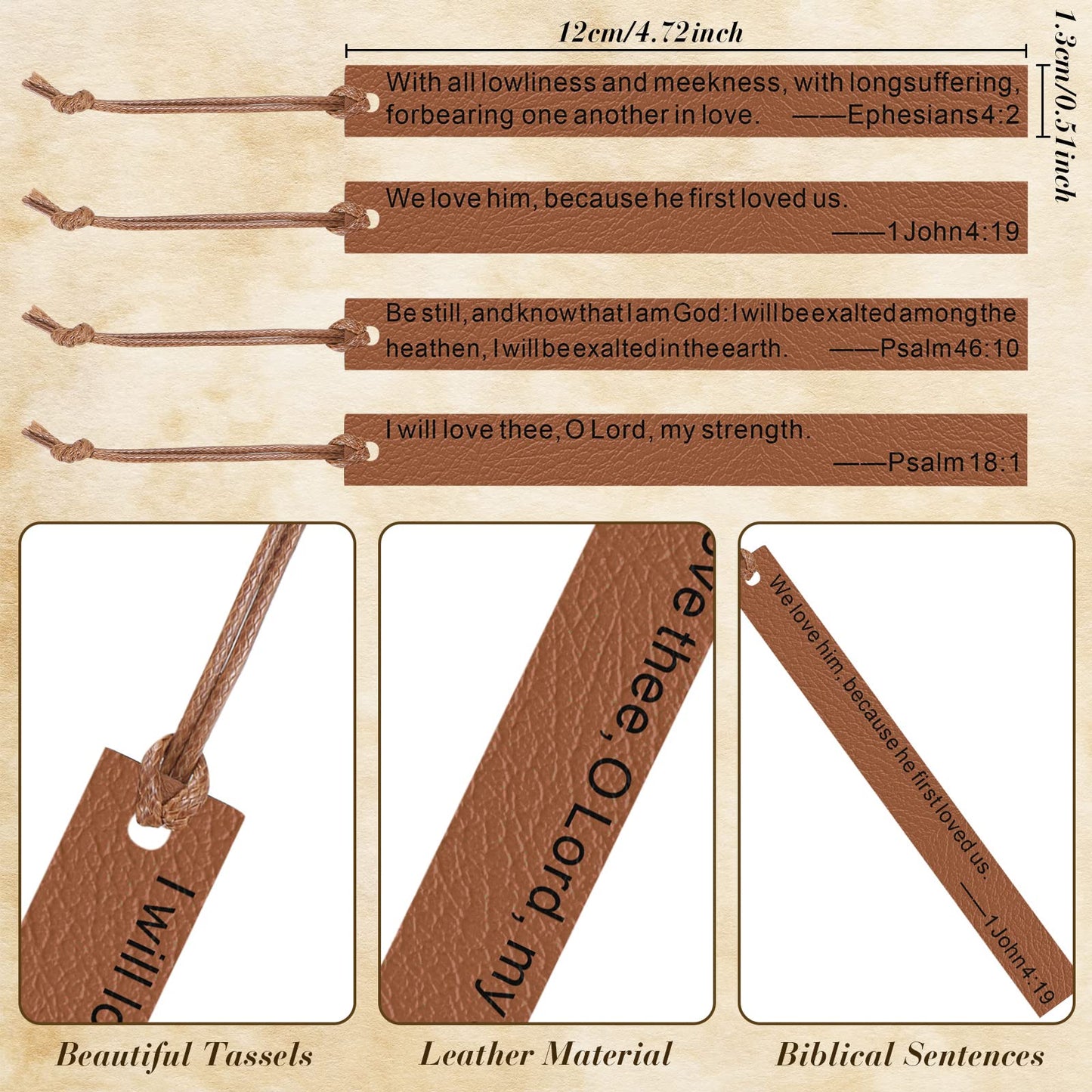 Spakon 40 Pieces Christian Gifts Bulk Scripture ‎Bookmarks Religious Father's Day Gifts Bible Verse Leather Bookmark for Church Sunday School(Brown)