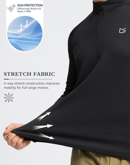 G Gradual Men's Running Shirts Long Sleeve Athletic Shirt Lightweight Quick Dry Quarter Zip Pullover for Men Workout Gym Golf(Black,L)