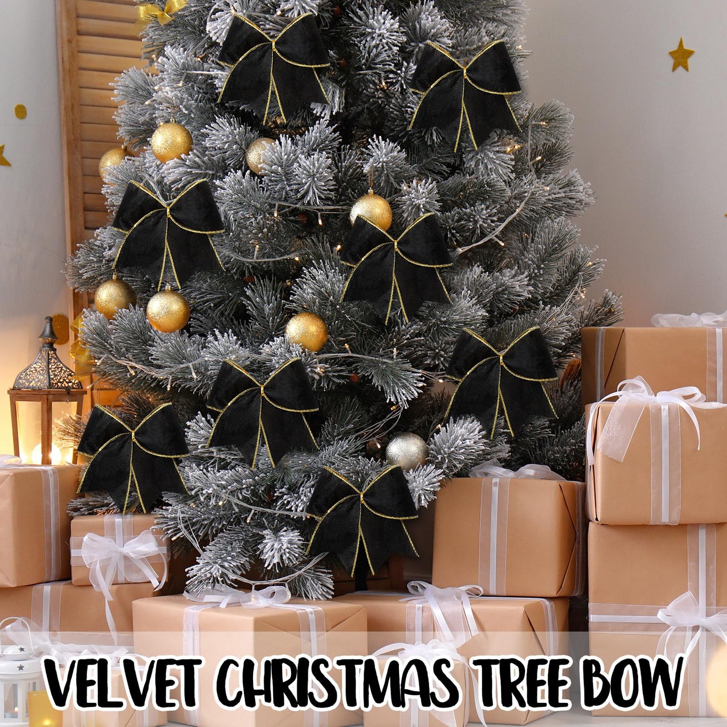 Panelee 12 Pcs Black Velvet Christmas Bows 6 x 6 in Wreath Bow Christmas Tree Decorations Ornaments for Hanukkah Xmas Tree Topper Wreath Garland Party Gift Wrapping DIY Decor