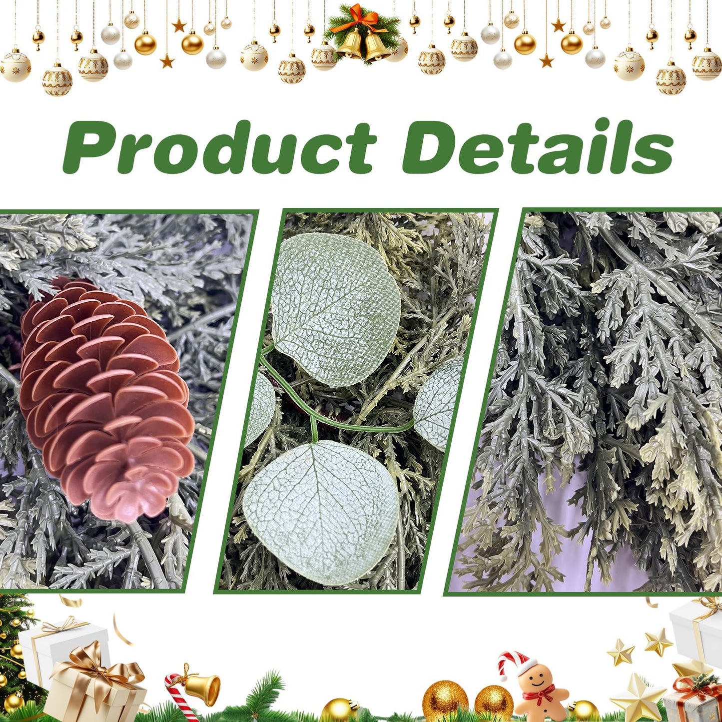 Gudegou 6FT Christmas Garland, Cedar Garlands with Eucalyptus,Artificial Pine Garland Christmas Decorations for Mantle Fireplace Outdoor Staircase