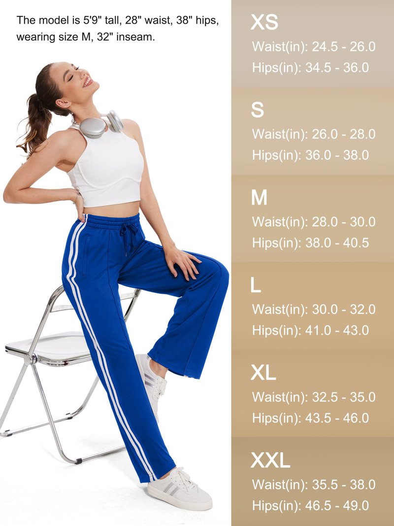 Tapata Tall Women's 34" Inseam Active Track Pants Striped Loose Fit Running Sporty Bottoms Travel Athletic Jogging, Blue, XL