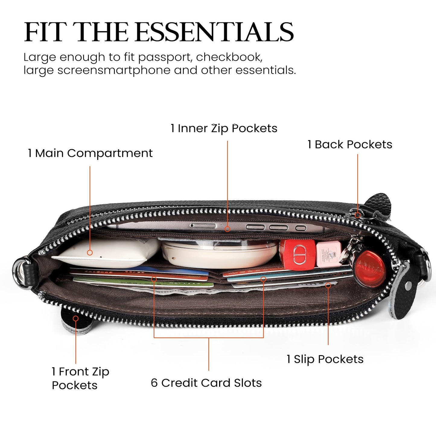 befen Leather Wristlet Wallets for Women, RFID Blocking Small Black Crossbody Bags, Women Leather Purses Handbags Shoulder Bag Trendy Clutch Purse with Adjustable Shoulder Strap and Wrist Strap