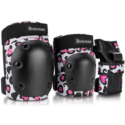 BOSONER Adult/Women/Kid Knee Pads Elbow Pads Wrist Guard 6 in 1 Protective Gear Set for Skating Skate Skateboarding BMX Bicycle Inline Roller for Men Women Child Kids