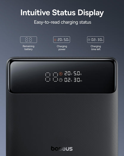 Baseus Laptop Portable Charger 100W 20000mAh, Blade Travel Power Bank Fast Charging 2 USB-C & 2 USB-A Port, Steam Deck Battery Pack for MacBook iPad iPhone 17/16/15/14/13 Samsung S24 Dell