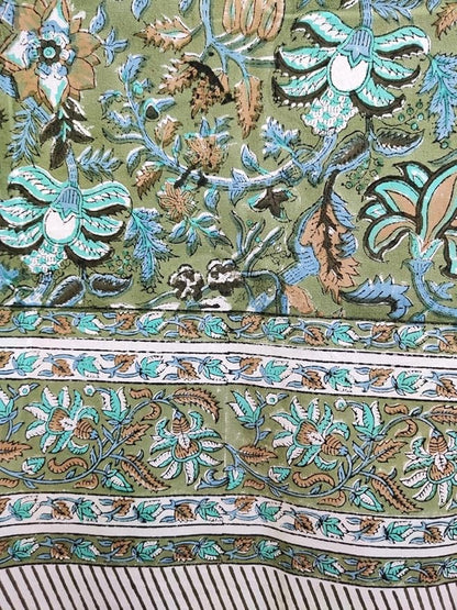 ATOSII Eden Green100% Cotton Boho Rectangle Handblock Print Floral Tablecloth I Dining Table Linen I Parties, Wedding, Outdoors, Thanksgiving I Spring Summer 60 X 90 Inches